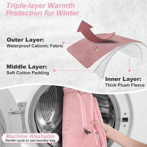 Winter Car Seat Cover for Baby Girl, Waterproof Infant Carseat Cover with Warm Plush Lining & Dual Zippers, Universal