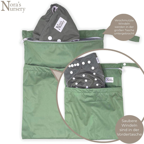 Swimming, 11x15, 2-Pack Nora's Nursery Wet Dry Bags with Two Zippered Pockets - Reusable and Washable for Travel