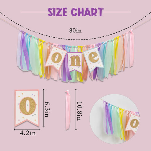 1st Pastel Rainbow High Chair Banner - Sweet One Highchair Banner Birthday, Pastel Rainbow Ribbon Garland, First