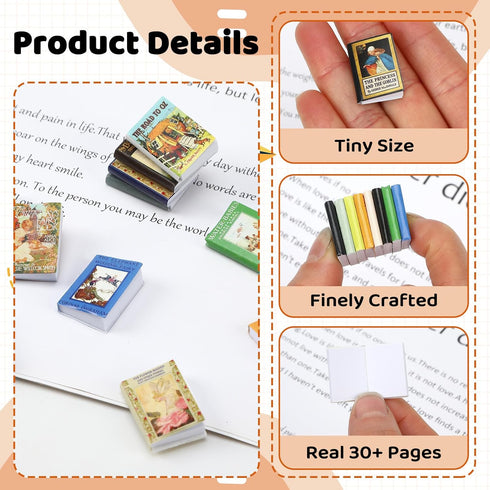 24pcs 1:12 Mini Fairy Books, Scale Miniature Books, Dollhouse Books, Tiny Books for Dollhouse Accessories, Vintage Mini