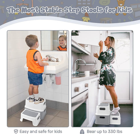 GAOMON 2 Counter Step Stools for Kids, Anti-Slip Toddler Step Stool for Bathroom Sink, Two Step Stool for Toddlers