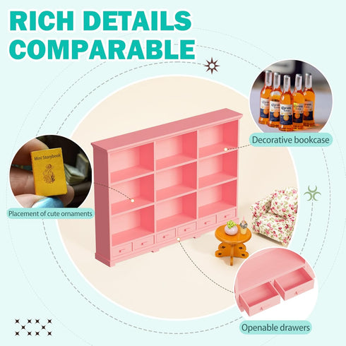 1:12 Scale Dollhouse Bookshelf, Classic Doll House Bookcase & Versatile Dollhouse Furniture Decor, Interesting