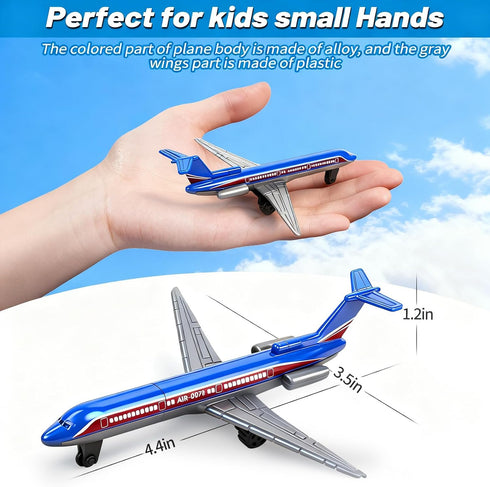 6 Pack 3-5 6 7 QUANA Airplane Toys, Metal Plane Pull Back Toy Airplanes for Kids Years Old, Die Cast Aircraft Models