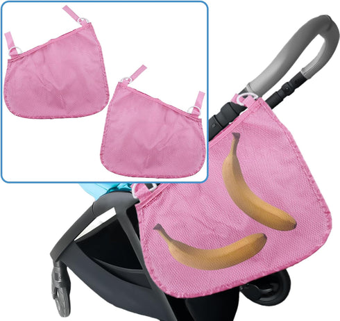 2 Pack Universal Side Sling Stroller Organizer with Mesh Cargo Net,Adjustable and Non-Slip Stroller Storage Bags