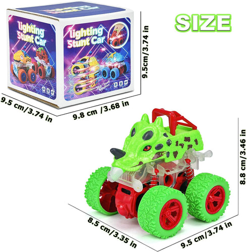 TQBYNJ 2-4 360 Monster Truck Toy for Toddlers Aged - Light Up Dinosaur Car for Kids - with LED Flash and Rotating Stunt