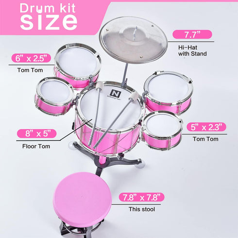 Kids Drum Toy Set Rock Jazz Drum (Pink) - Suitable for Children Aged 3-6
