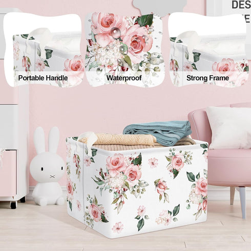 Clastyle Rectangle Rose Floral Baby Girl Gift Basket for Outdoor Towel Storage, Pool Toy, and Beach Blanket