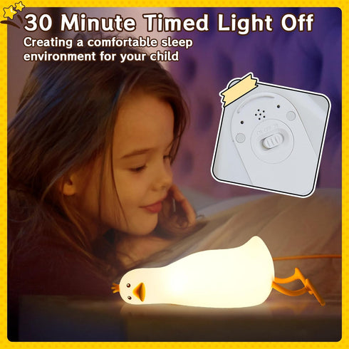 7 Cute Duck Night Light: LED Baby Silicone Duck Lamp - Colors Kids Night Lamp - Rechargeable Nursery Nightlight - Timer