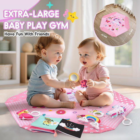Windidi 9-in-1 Tummy 7 0-3-4-6-9-12 Unicorn Baby Gym Play Mat, Time Mat with Baby Toys, Washable Baby Activity Mat