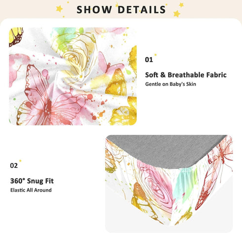 Bseiialft 52 28 Butterflies Flowers Crib Sheets for Boys Girls Soft and Breathable Cotton Baby Sheets for Standard Crib