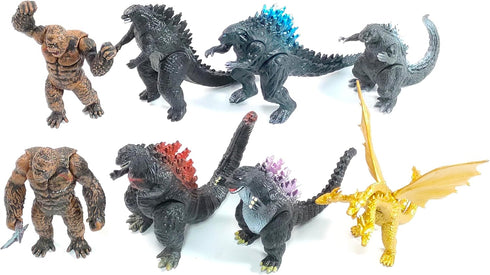 HANBO The King of Monster Movable Joint Action Figures, Mini Dinosaur Playsets, Pack of 8 Gold Cake Toppers
