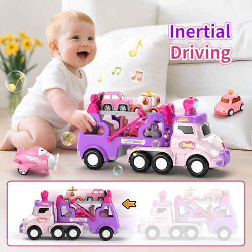 2 3 7-in-1 2-4, 2 3. usrela Cars Toys for + + Year Old Girl, Princess Transport Carrier Trucks for Toddlers Girl