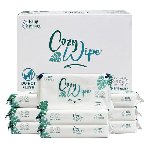 99.9% 9 Packs (60 Water Based Baby Wipes, Purified Water, Unscented & Gentle for Sensitive Skin, Plastic-Free, Wipes