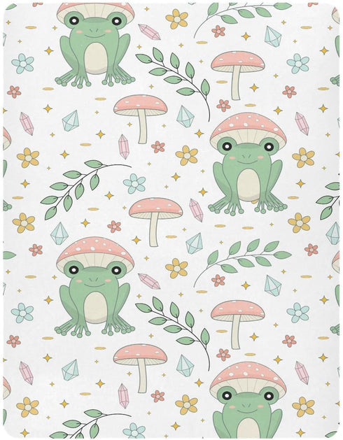 KICPOAY 52 28 Cute Frog Mushrooms Leaves Fitted Crib Sheets Stretchy Portable Playard Sheets for Baby Toddler