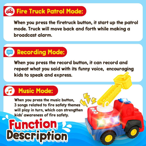 Hieoby 1-3, 2 Interactive Talking Fire Truck Toy for Toddlers Musical Toy with Realistic Sirens & Sounds & Lights