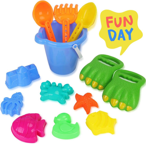 Liberty Imports 13 PCS Beach Sand Toys, Dinosaur Claw Hand Scoop Play Set with Bucket and Molds for Kids