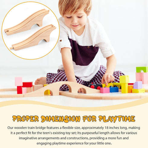 Liliful Wooden Train Track Bridges and Tunnels Expansion Wood Train Track Pieces Accessories for Most Major Toy Trains