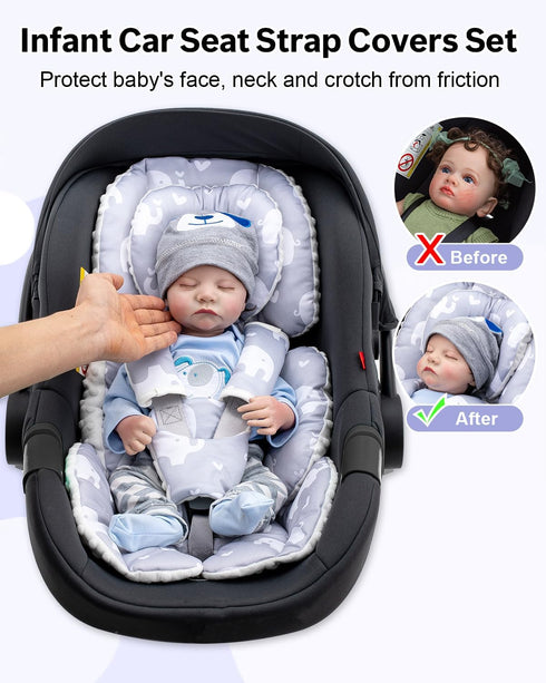 Set, Baby Car Seat Head Support with Extra Headrest, Adjustable Infant Car Seat Insert with Shoulder Pads Breathable