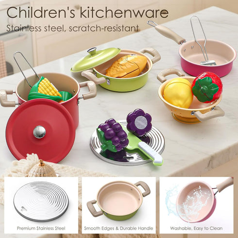 Playset Set, Set, Golray Play Kitchen Accessories, Pretend Cooking for Kids with Pots and Pans Cooking Utensils Toys