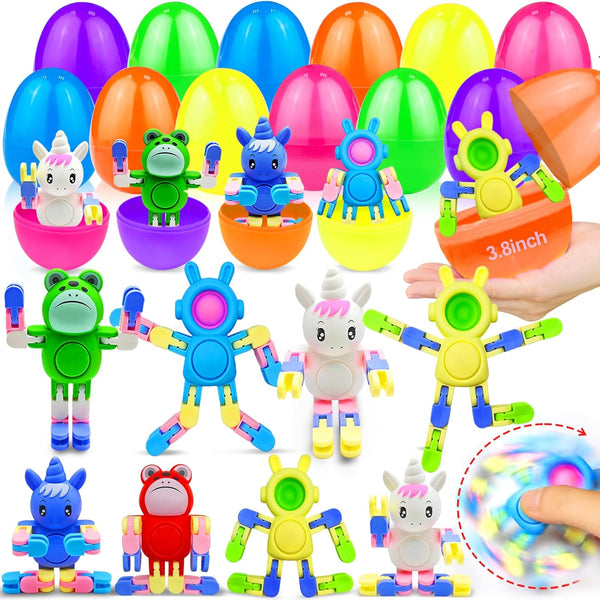 12 Pack 3.8'' Jumbo Filled Easter Eggs with Toys Transformable Animal Bunny