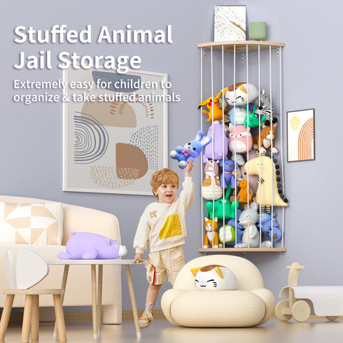 Upgraded Stuffed Animal Storage Organizer, Stuffed Animal Hammock Corner & Net for Plushie Toys with Moon Zoo Pattern