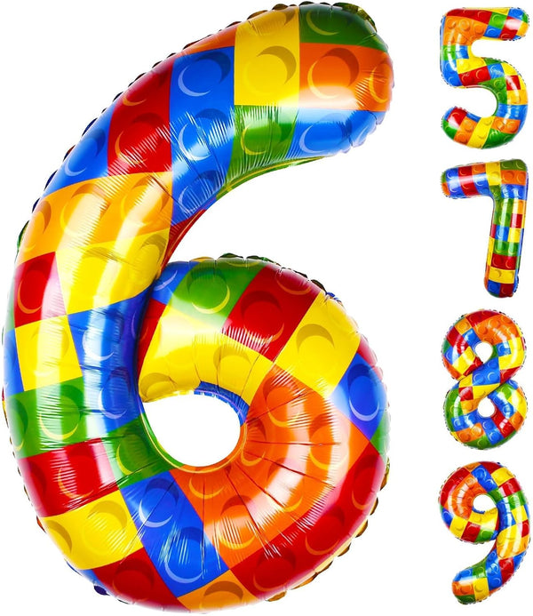 40 Inch Building Block Number Balloon, Number 6 Balloons - Colorful Foil Balloons for Birthday Decorations
