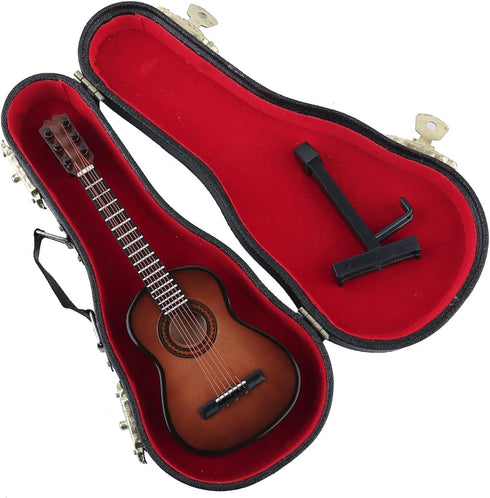 Dselvgvu 5.12"x1.86"x0.68") Wooden Miniature Guitar with Stand and Case Mini Musical Instrument Classic Guitar Replica