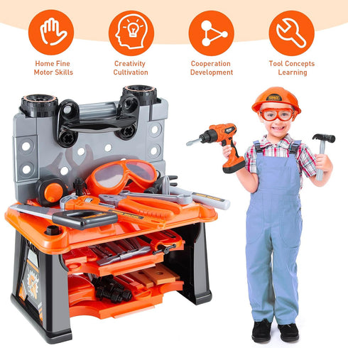 3 in 1 Kids Tool Bench - Zealous 79pcs Toddler Tool Set with Electronic Toy Drill for Boys Age 3+