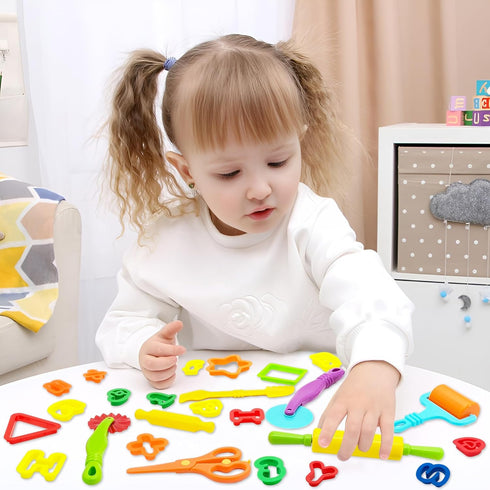 55 PCS Playdough Tools Set for Kids, Play Dough Accessories, Plastic Playdough Cutters, Rollers, and Dough Scissors