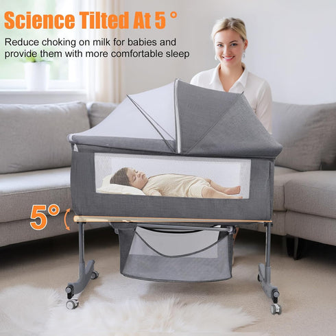 Saterkali 3 1 in Baby Bassinet | Bedside Sleeper with Storage Basket and Wheels | Bedside Crib for Baby | Height