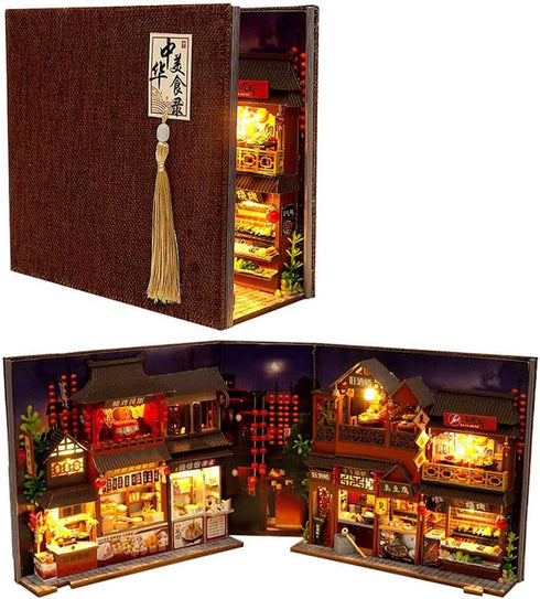 TOPBSFARNY DIY Food Court Miniature Book Nook Kit 3D Model Wooden Dollhouse Booknook