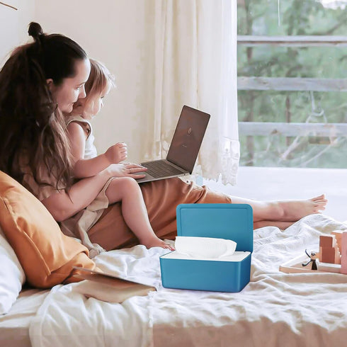 Blue Diaper Wipes Dispenser - Keeps Wipes Fresh and Accessible