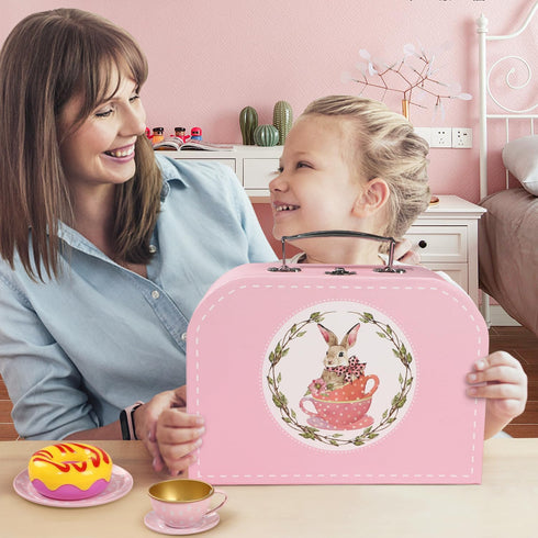 Tea Party Set for Little Girls, Princess Tea Time Toys with Dessert Carrying Case, Kids Kitchen Pretend Playset