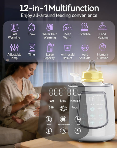 KUMIKIMI 12 1 in Fast Baby Bottle Warmer with Even Heating No Hot Spots, Night Mode, Sterili-zing, Constant Temp Milk