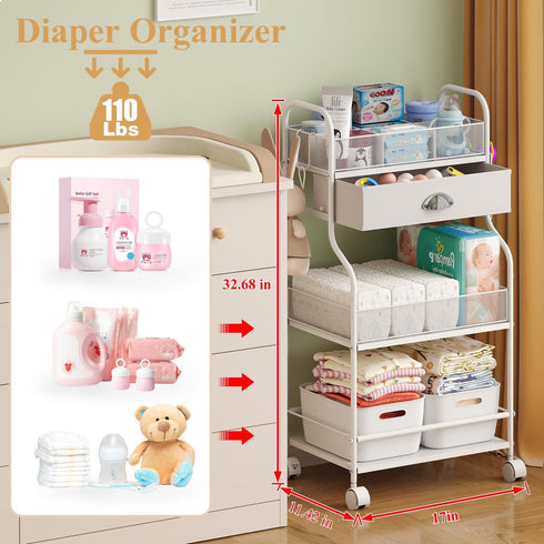 '-3 2+1 1 Baby Diaper Caddy Cart Organizer Tier, Bedside Nursery Essentials Organizer & Storage Holder for Newborn Baby