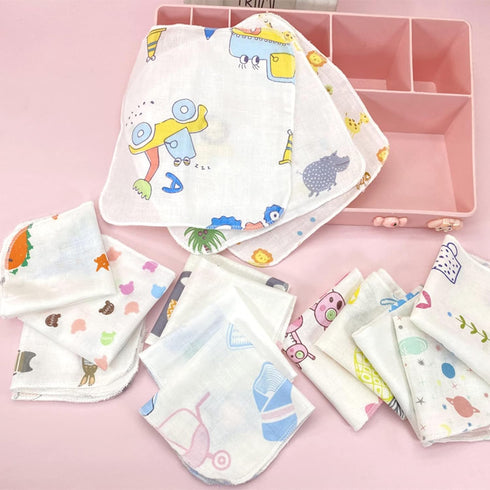 YZYDF 10Pcs Set Baby Washcloth Cartoon Double Layer Gauze Infant Face Towel Burp Cloth