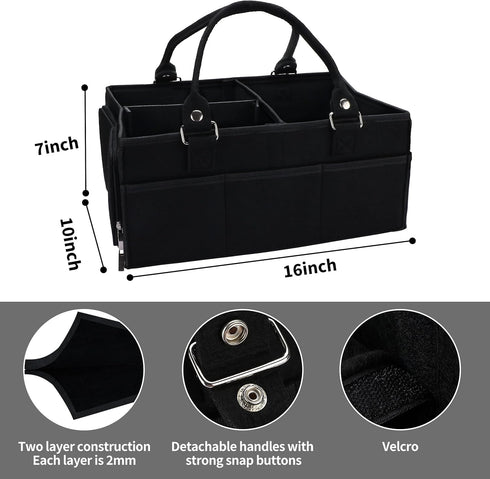 Baby Diaper Caddy Organizer for Boy, Large Portable Storage Bin Tote Bag for Changing Table and Car, Black