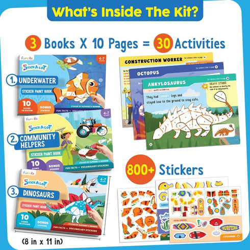 30 4-8 Funcils Paint by Sticker & Number for Kids - Color by Sticker Paint Book | Travel, Airplane, Car Activities