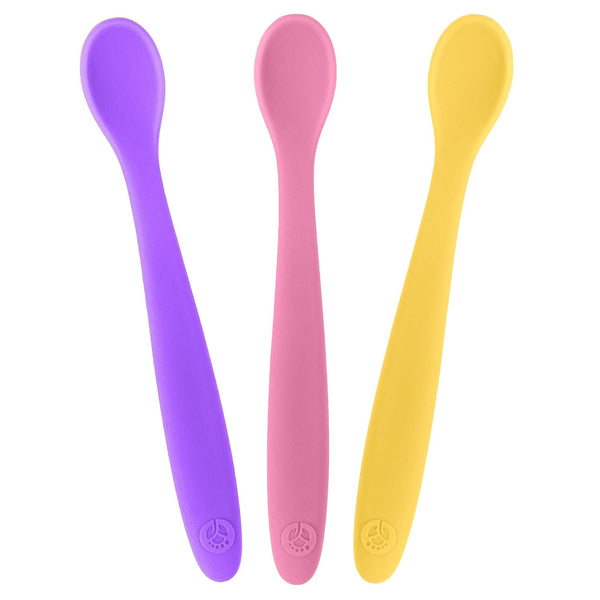 WeeSprout Silicone Baby Spoons Set of 3 - First Stage Infant Feeding Utensils, Soft-Tip, Ultra-Durable, Dishwasher