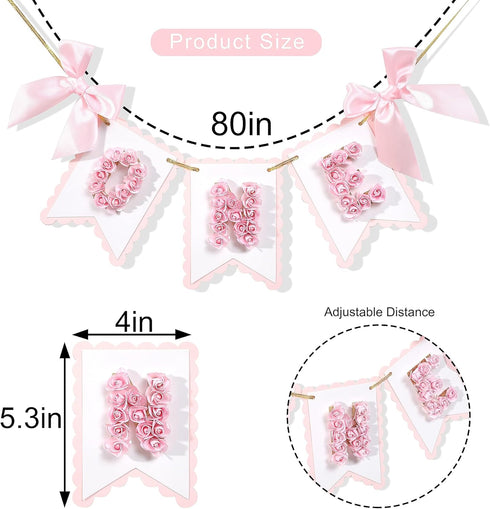 LINLULU 1st 1st Flower Birthday High Chair Banner - Pink and Gold One Birthday Banner, Princess Bday Decoration, Rose