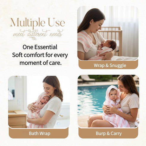 4 Pack, 100% (2) 6-Layer 32x32 (2) Set Muslin Hooded Baby Towel Organic Premium Cotton, Bath Towels & Washcloths, Soft