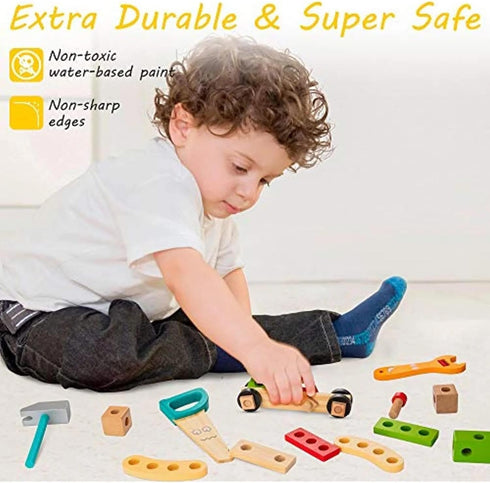 36-Piece Set 2 3 4 5 6 KIDWILL Tool Kit for Kids, Wooden Toddler Tools Includes Tool Box, Montessori Educational Stem