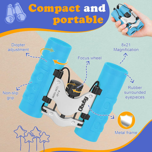 Obuby Real Binoculars for Kids - Gifts for 3-12 Years Boys Girls, 8x21 High-Resolution Compact Toy Binocular