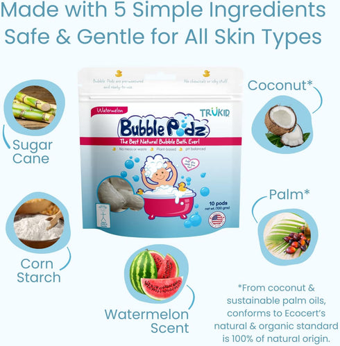 (60 TruKid Bubble Podz Bubble Bath for Kids, Toddlers, & Babies, Tear Free Gentle & Refreshing Bath Bomb for Sensitive