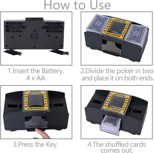 Card Shuffler 2/4/6 Deck, Automatic Electric Playing Card Shuffler, Battery Operated for Family Party Games