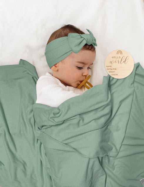 Stretchy Baby Swaddle Blanket and Headband Set, Newborn Receiving Blankets with Matching Hat for Nursery Swaddle Wrap