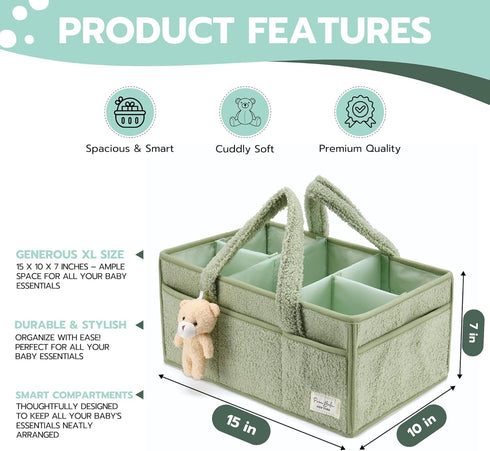 PeraBella Diaper Caddy Organizer for Changing Table, Storage Basket for Wipes, Gift for Baby Shower, Car Organizer