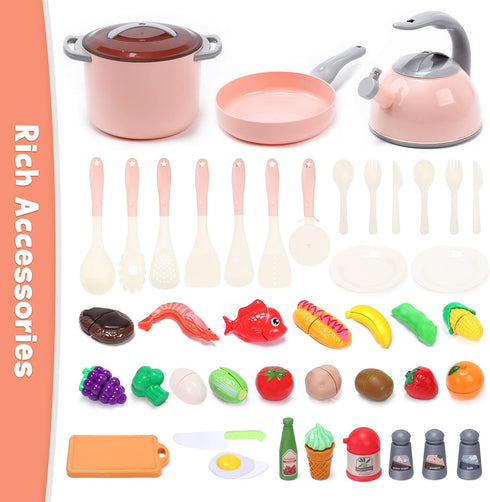 CUTE STONE Kids Kitchen Accessories Set, Play Food Sets with Pots and Pans, Utensils Cookware Toys, Kitchen Playset