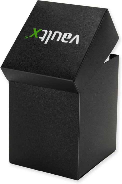 Vault X Trading Card Deck Box with 150 Black Card Sleeves, Fits 100+ Sleeved Cards, Large Standard Storage Box for TCG