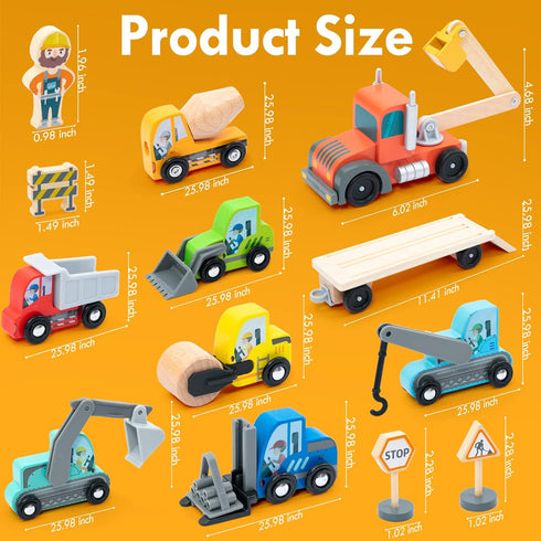 14 3 5 umu Construction Toy Cars PCS Wooden Kids Mini Vehicles for Toddlers, Compatible to Thomas Train Toys Railway